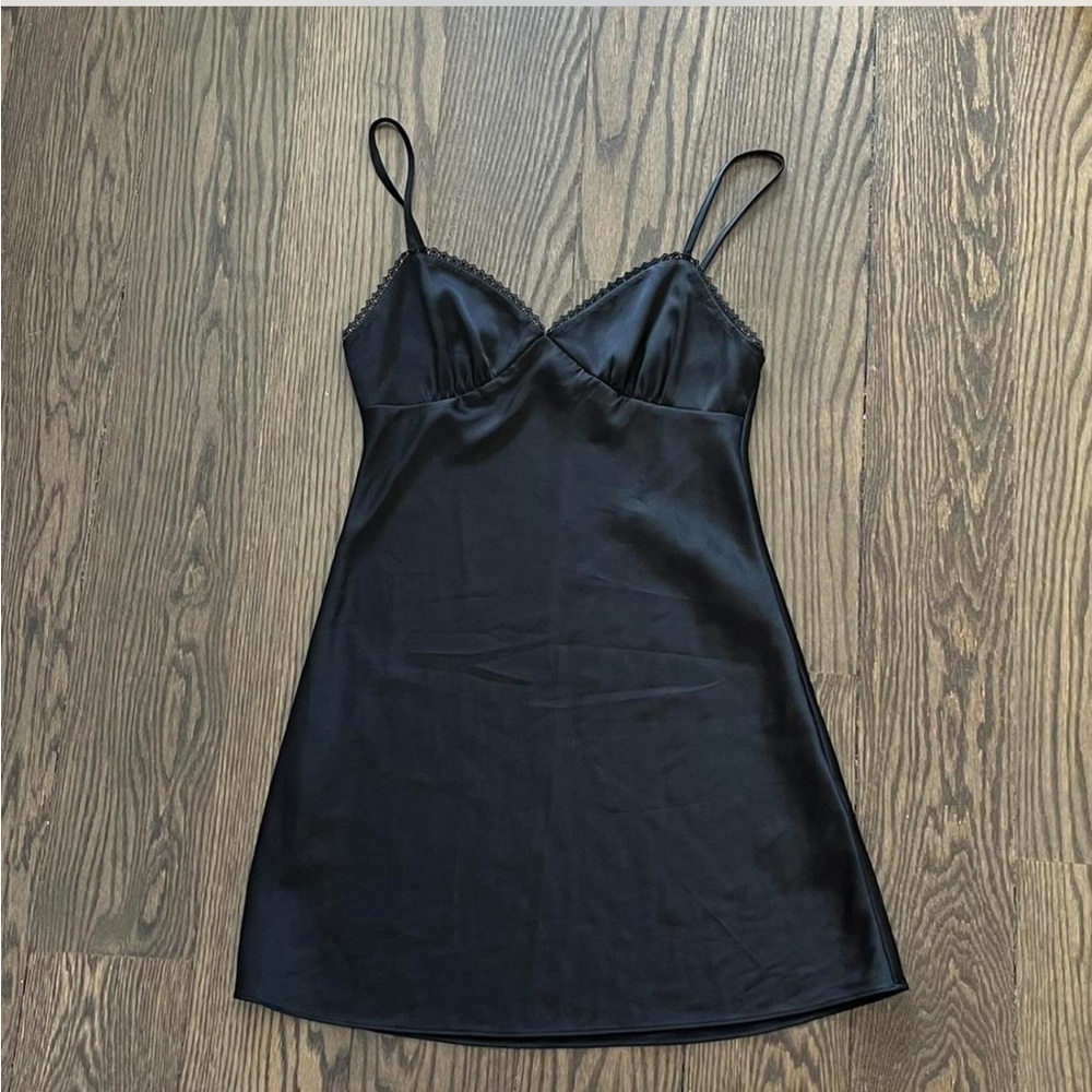Aritzia black silk slip dress